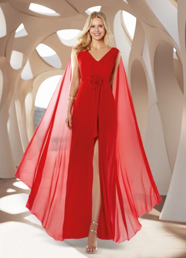 NATI JIMENEZ VESTIDO FIESTA ROJO LARGO CON CAPA